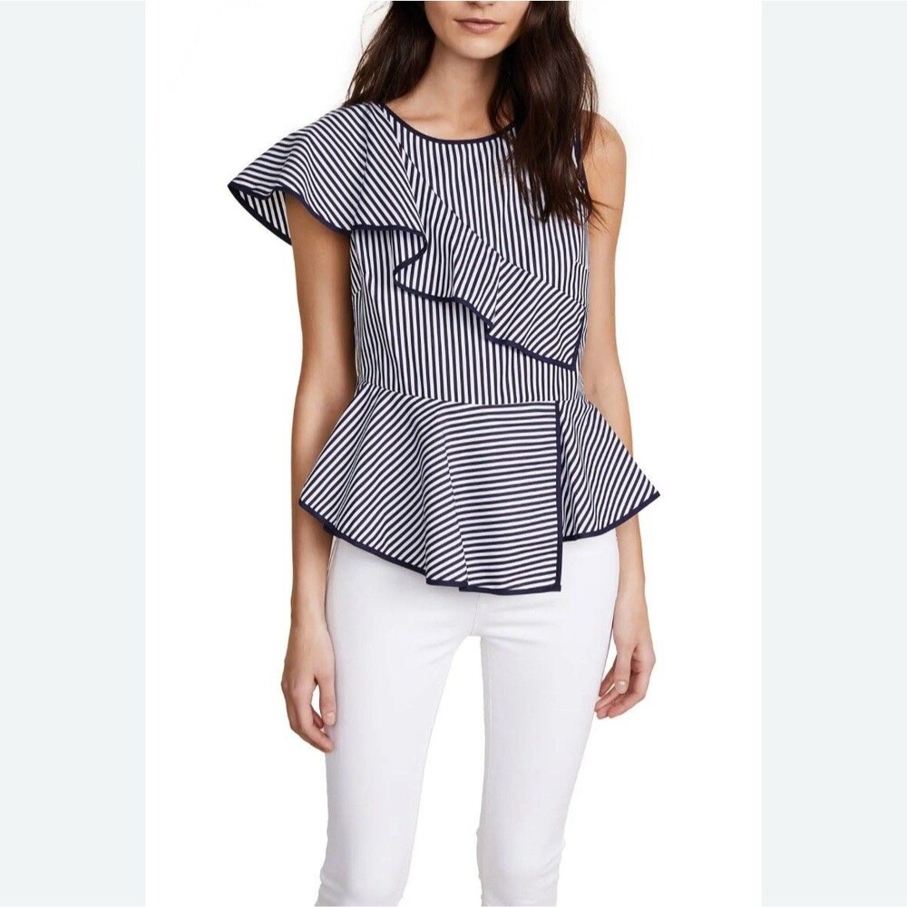Parker “Carly” Peplum Blue & White Striped Top Size Medium